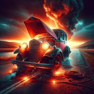 Car with hood open mechanic