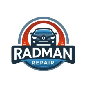 Radman auto repair mechanic shop logo. Car repair, car air conditioning repair, car hvac repair, and car heating repair specialists.