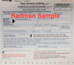 Radman MTO vehicle Safety Certificate